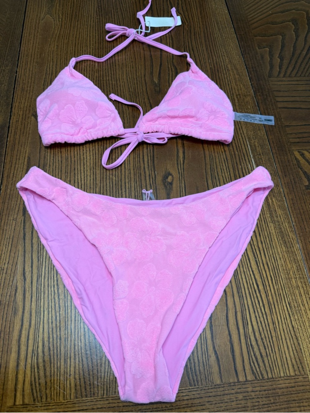 Seamoly Pink Halter Terry Cloth Floral Bikini. NWT. Size XL.